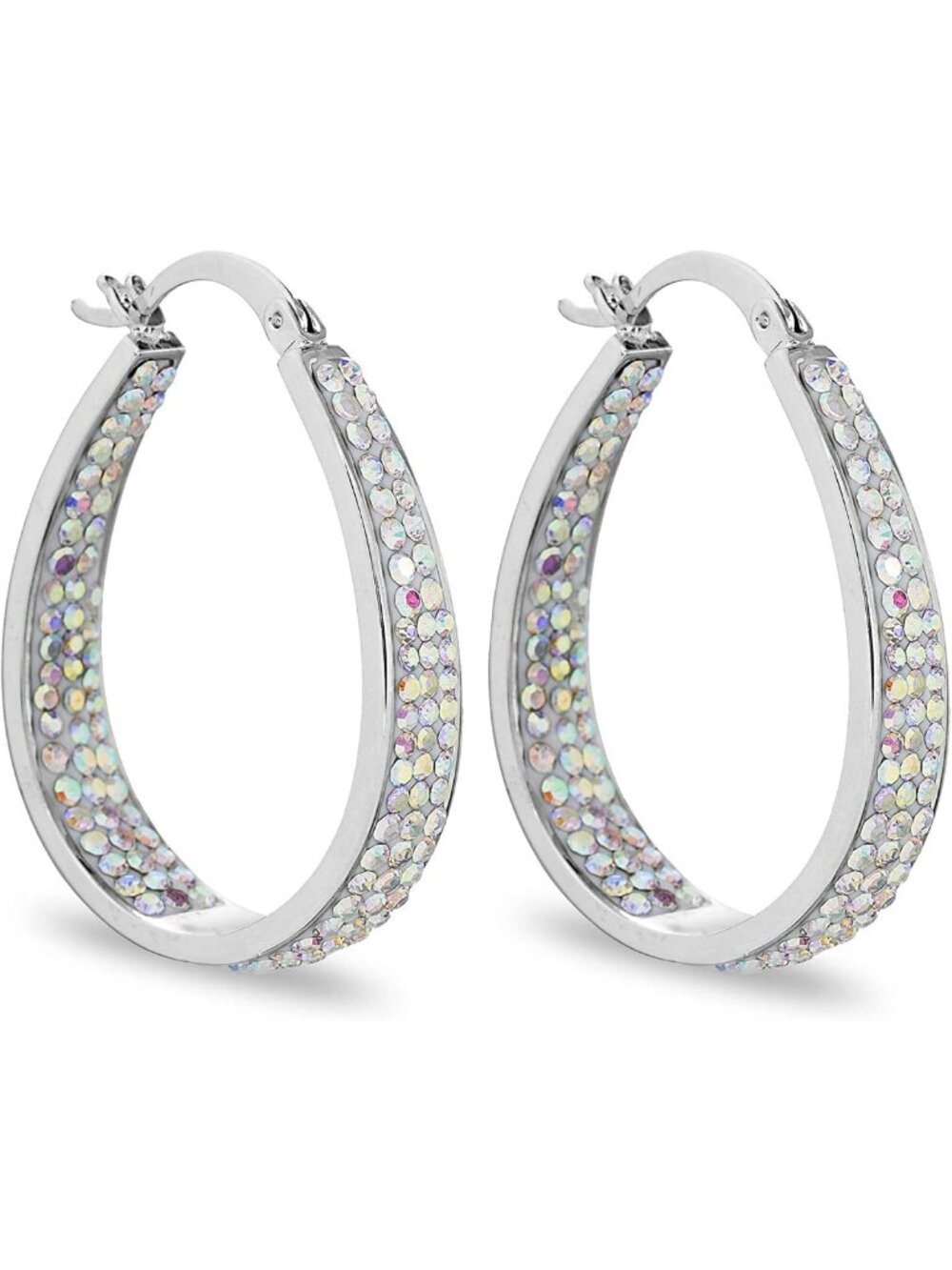 Elegant 14K White Gold Plated Inside Out Crystal Hoop Earrings with Gift Box